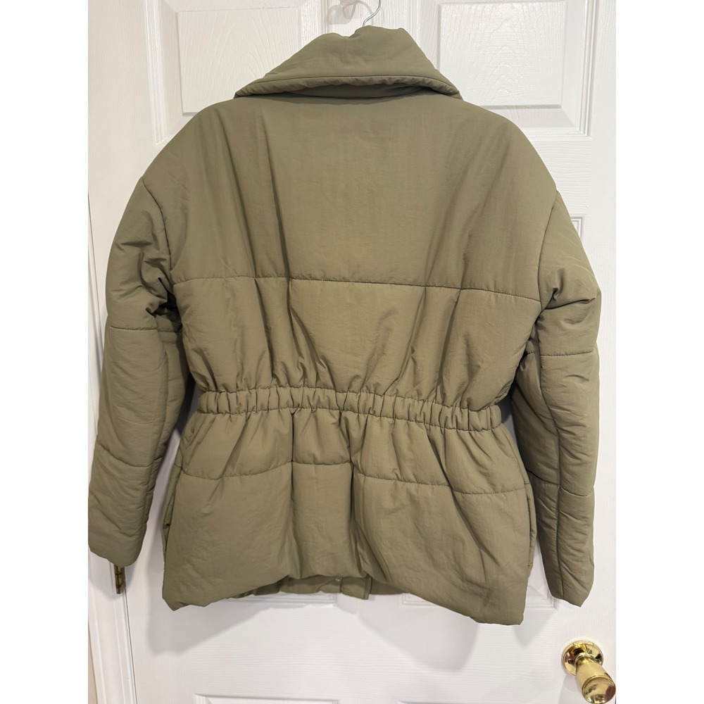 Olive Puffer Jacket Funnel Neck Cinched Waist Coat NWT Small - Picture 5 of 5